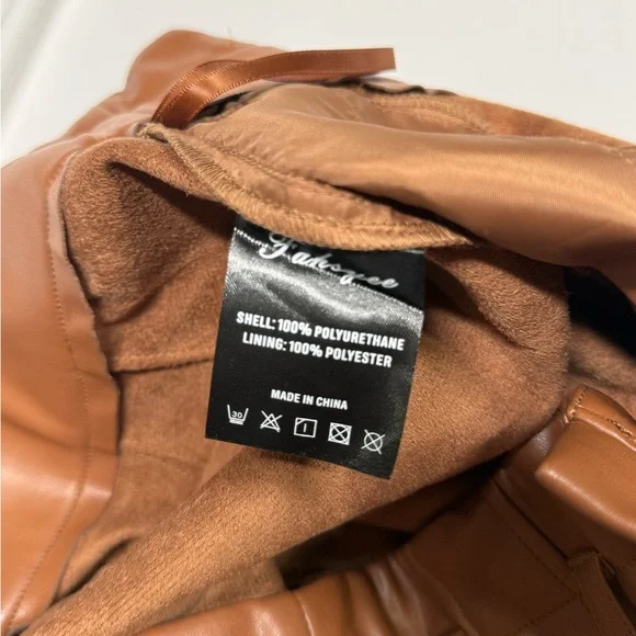 High Waist Brown Faux Leather Shorts - Picture 6 of 9